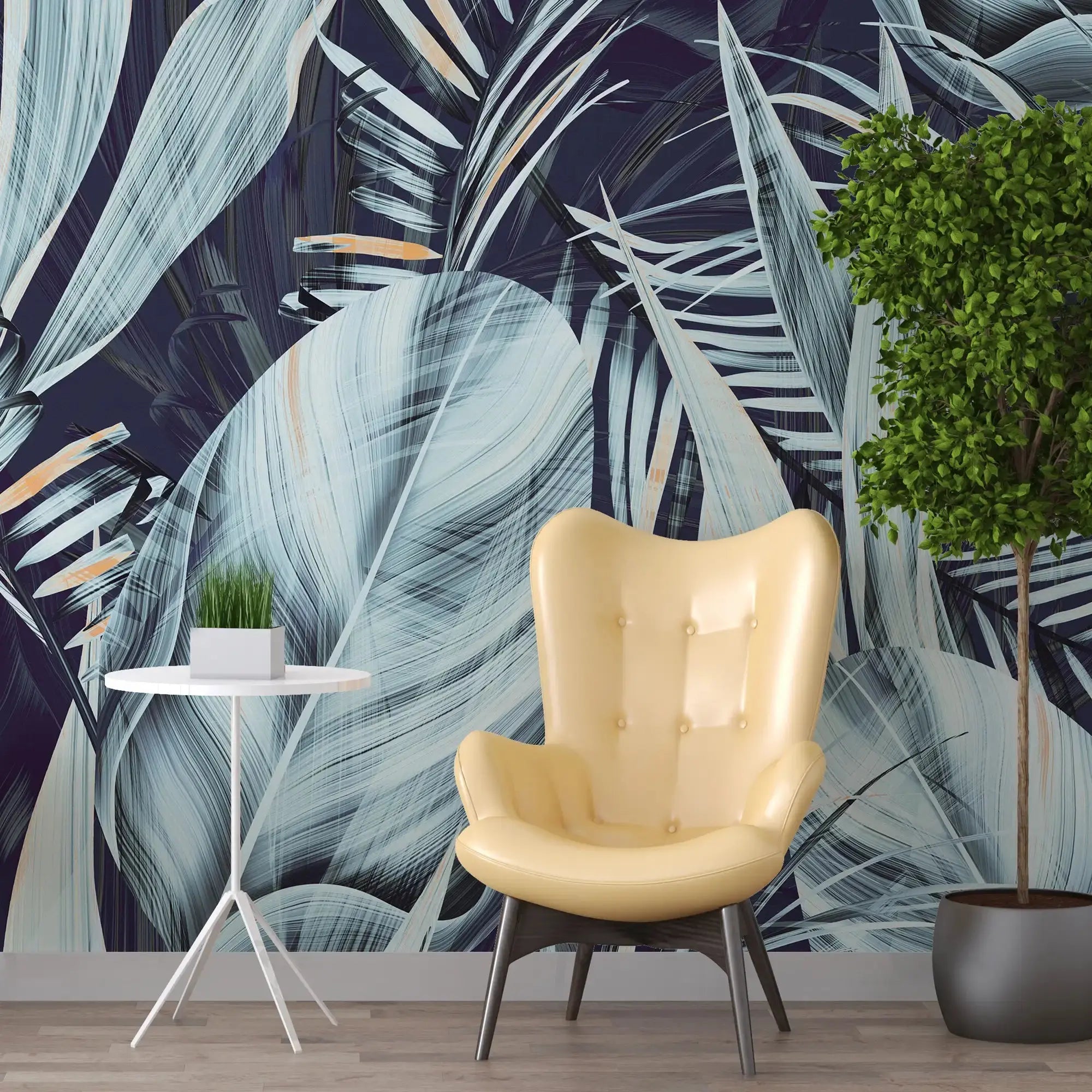 3119-A / Peel and Stick Wallpaper with Exotic Palm Leaves, Palm Leaves Pattern Peel and Stick Wallpaper: Tropical, Botanical Wallpaper - Artevella