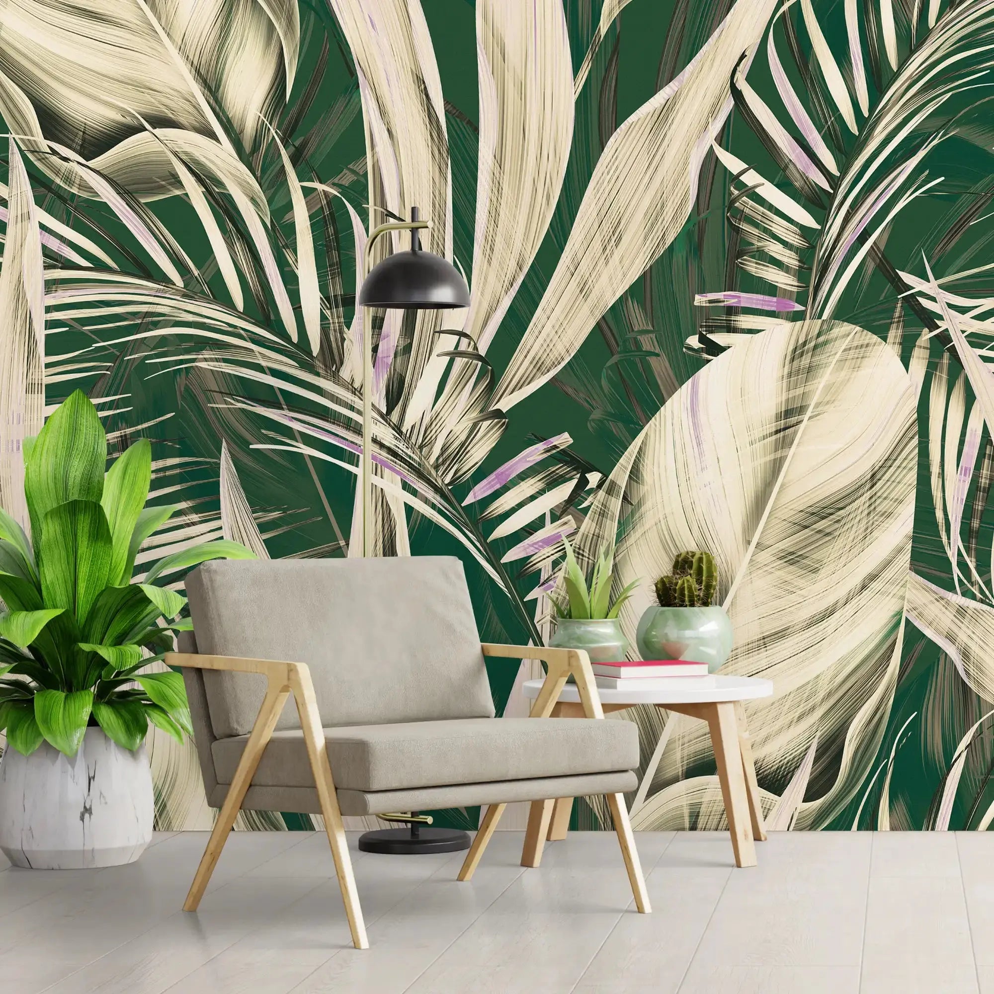 3119-C / Peel and Stick Wallpaper with Exotic Palm Leaves, Palm Leaves Pattern Peel and Stick Wallpaper: Tropical, Botanical Wallpaper - Artevella