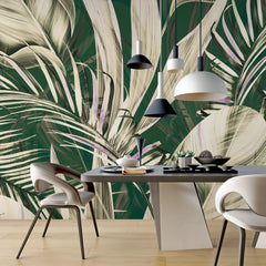 3119-C / Peel and Stick Wallpaper with Exotic Palm Leaves, Palm Leaves Pattern Peel and Stick Wallpaper: Tropical, Botanical Wallpaper - Artevella