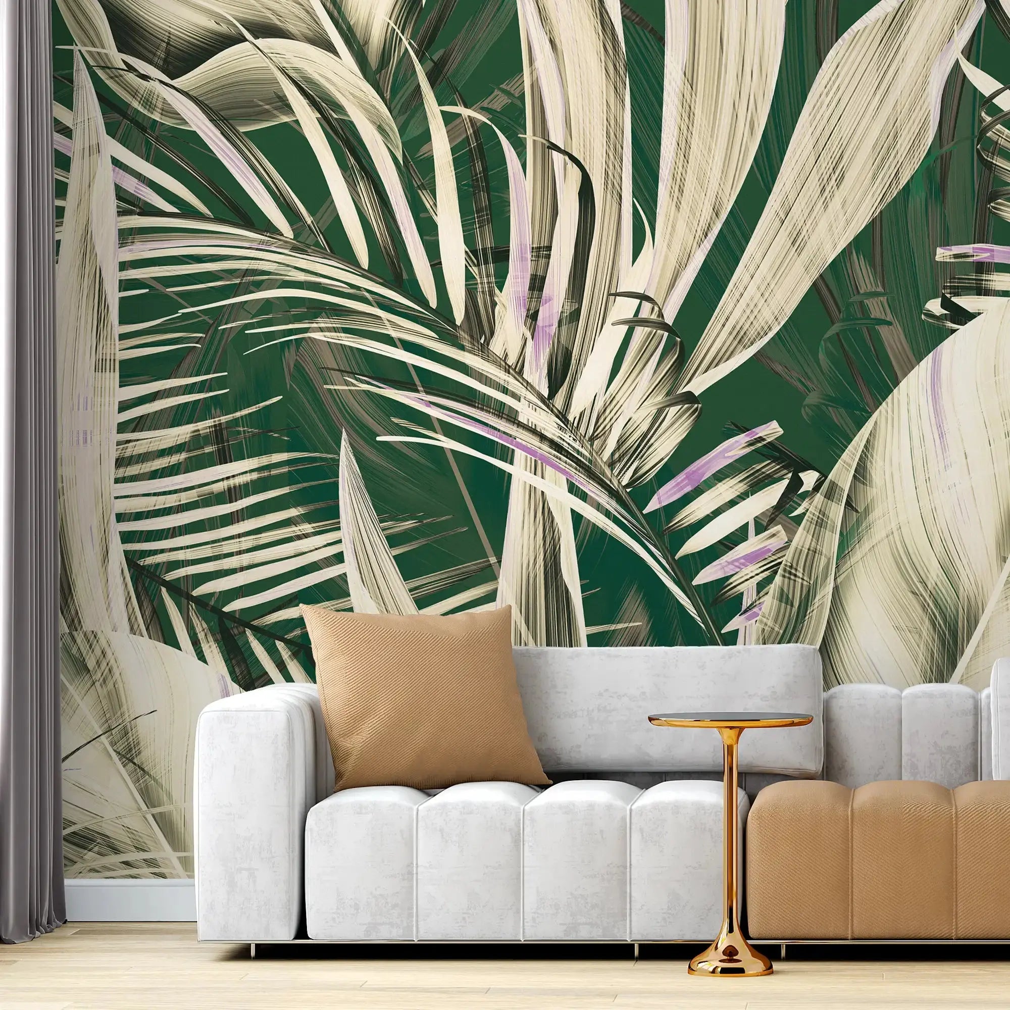 3119-C / Peel and Stick Wallpaper with Exotic Palm Leaves, Palm Leaves Pattern Peel and Stick Wallpaper: Tropical, Botanical Wallpaper - Artevella