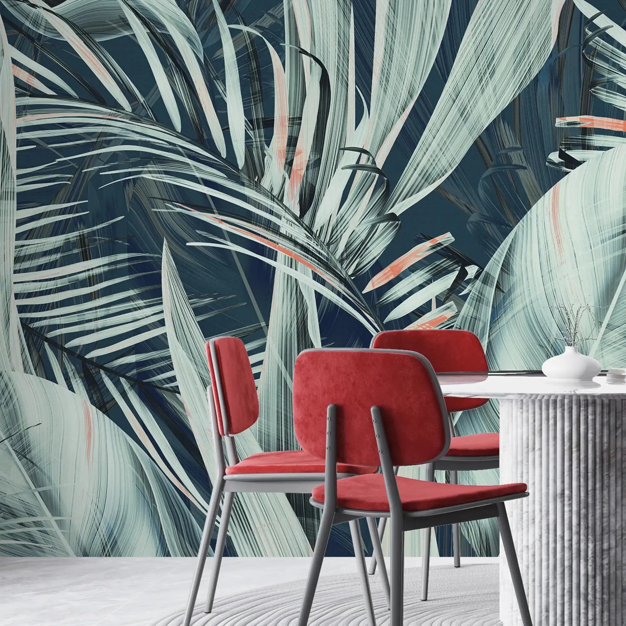 3119-D / Peel and Stick Wallpaper with Exotic Palm Leaves, Palm Leaves Pattern Peel and Stick Wallpaper: Tropical, Botanical Wallpaper - Artevella