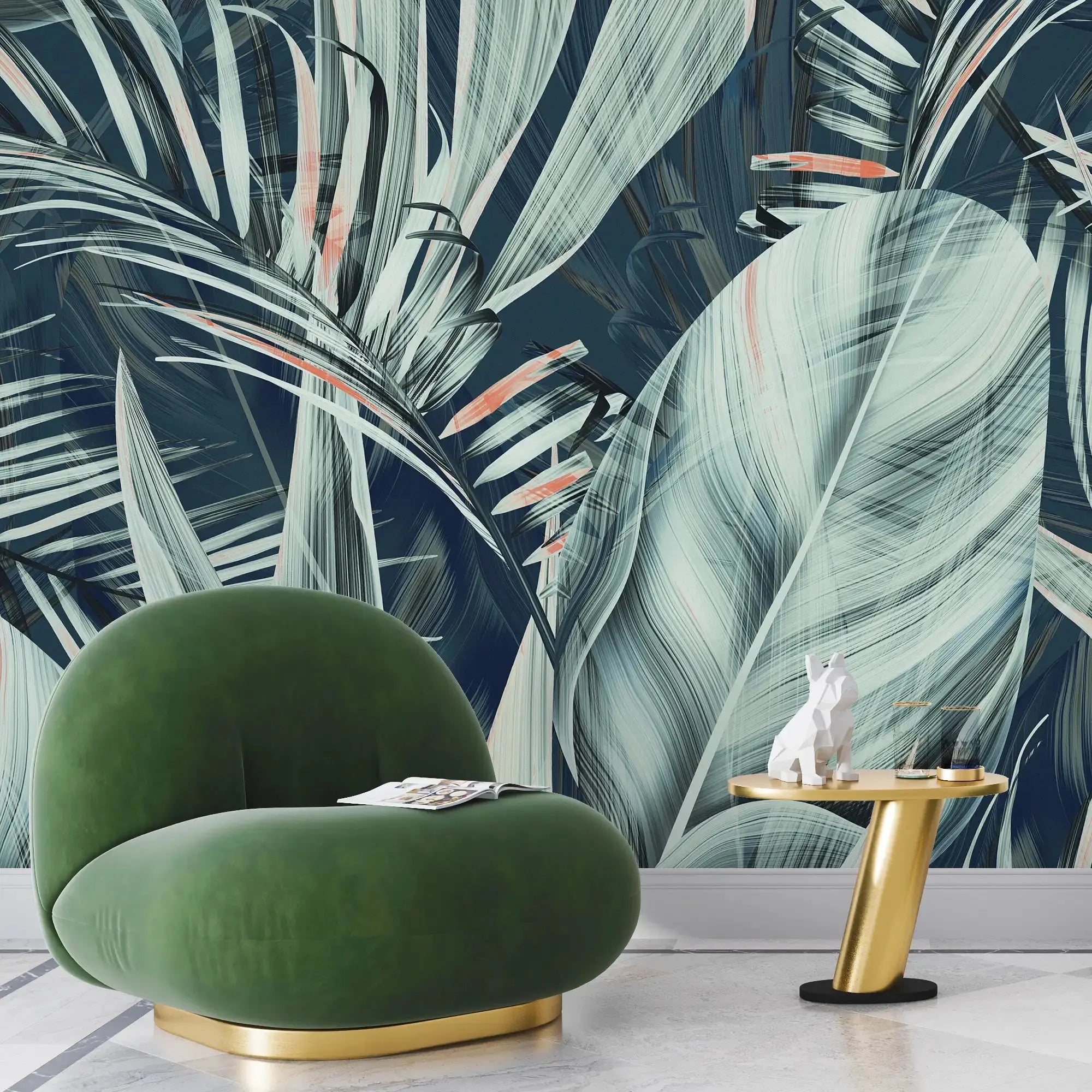 3119-D / Peel and Stick Wallpaper with Exotic Palm Leaves, Palm Leaves Pattern Peel and Stick Wallpaper: Tropical, Botanical Wallpaper - Artevella