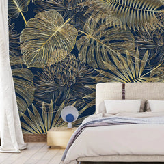 3122-B / Tropical Leaf Pattern Peel and Stick Wallpaper - Modern Plant Design for Home Decor - Perfect for Bedroom, Kitchen, and Bathroom Walls - Artevella