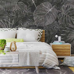 3122-F / Tropical Leaf Pattern Peel and Stick Wallpaper - Modern Plant Design for Home Decor - Perfect for Bedroom, Kitchen, and Bathroom Walls - Artevella