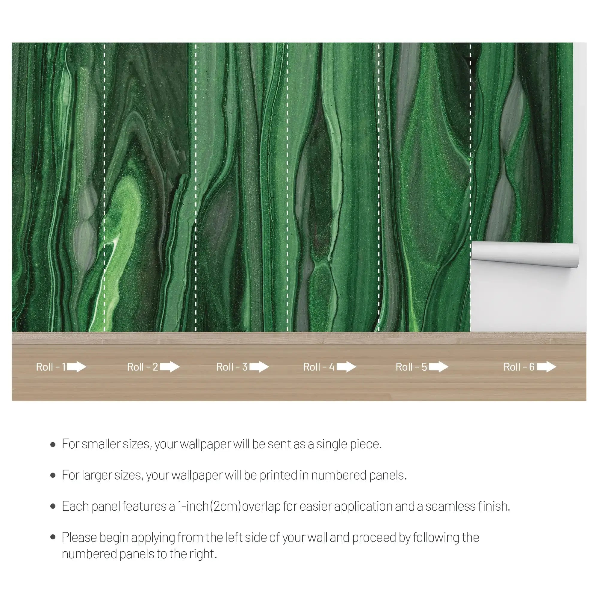 3123-B / Modern Green Striped Self-Adhesive Wallpaper, Trendy Peel and Stick Wallpaper, Natural Green Tree Bark Pattern Wall Mural - Artevella