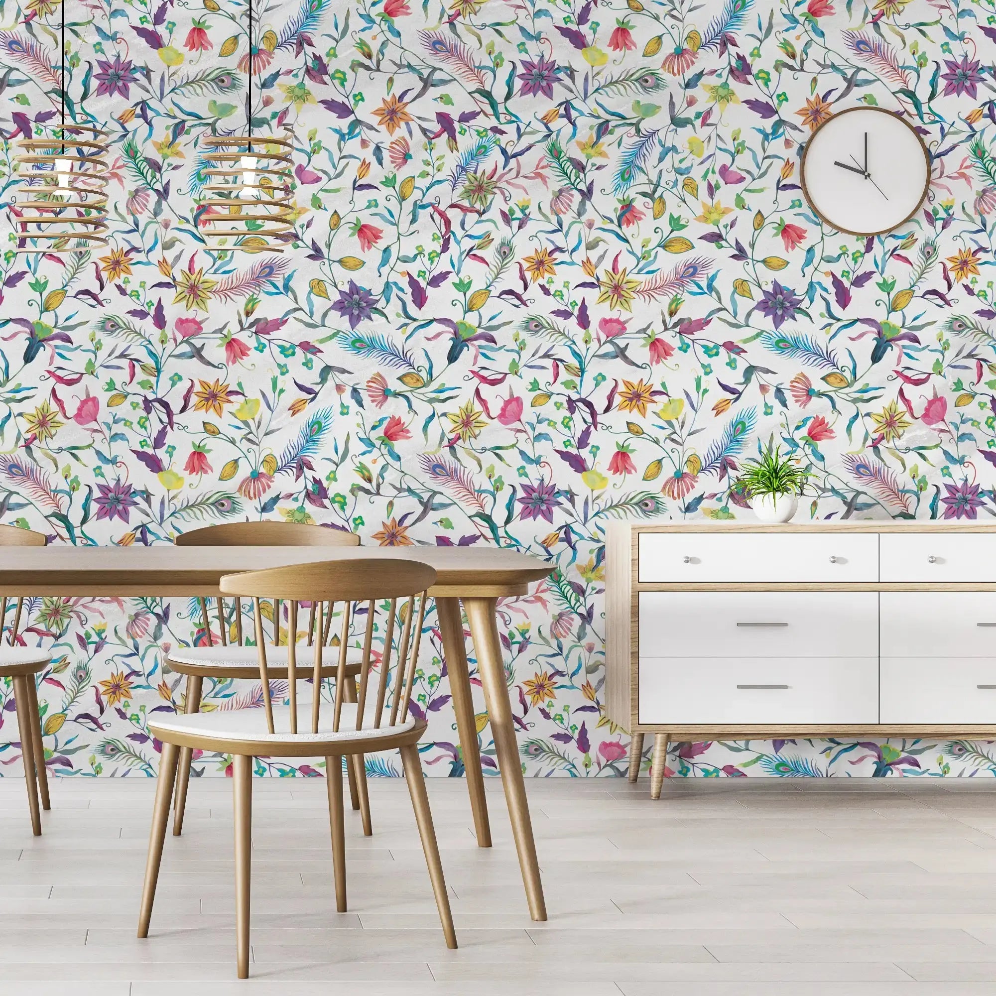 3124-C / Modern Peel and Stick Wallpaper: Vibrant Floral & Paisley, Self-Adhesive Wall Decor for Kitchen, Bathroom, Living Room - Artevella