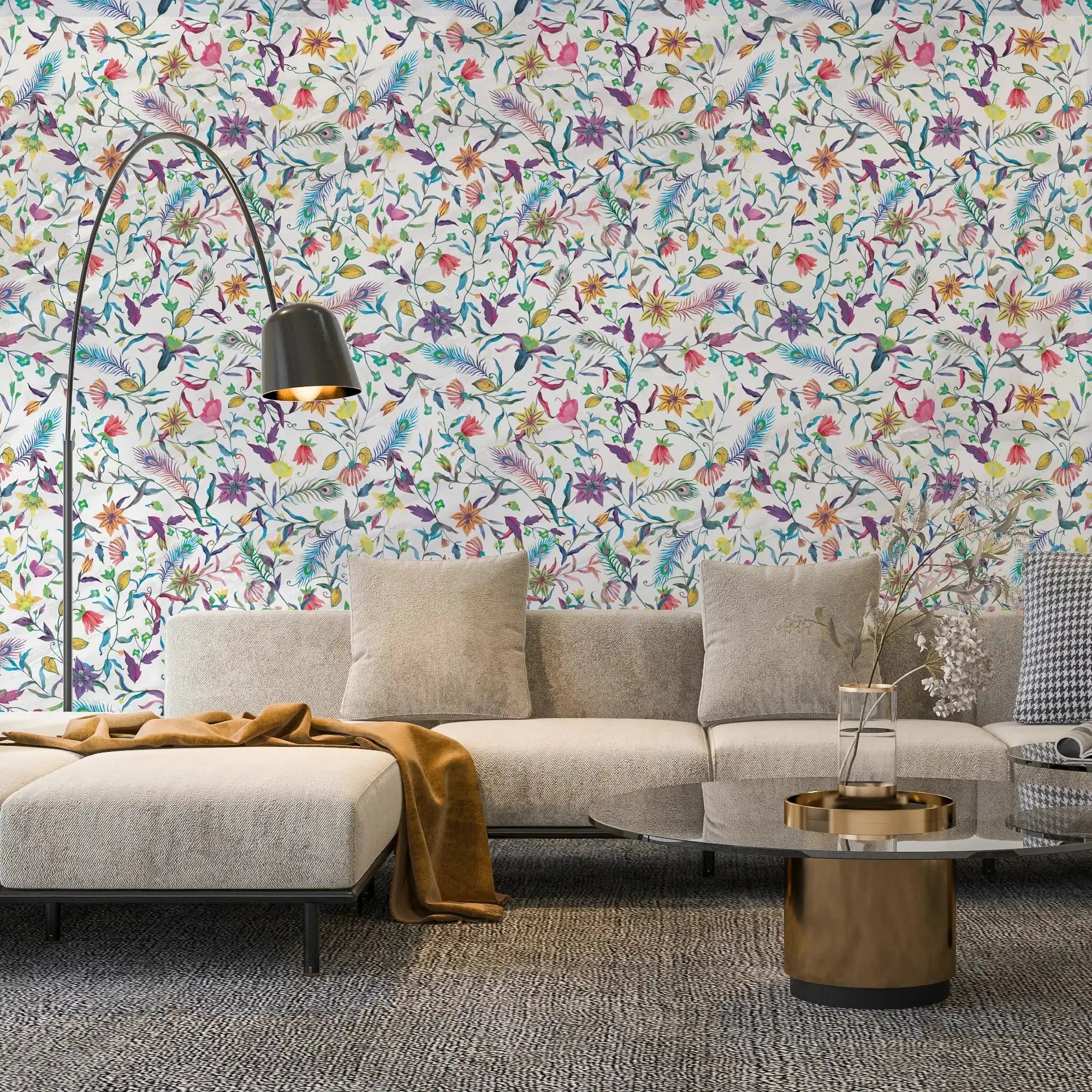 3124-C / Modern Peel and Stick Wallpaper: Vibrant Floral & Paisley, Self-Adhesive Wall Decor for Kitchen, Bathroom, Living Room - Artevella