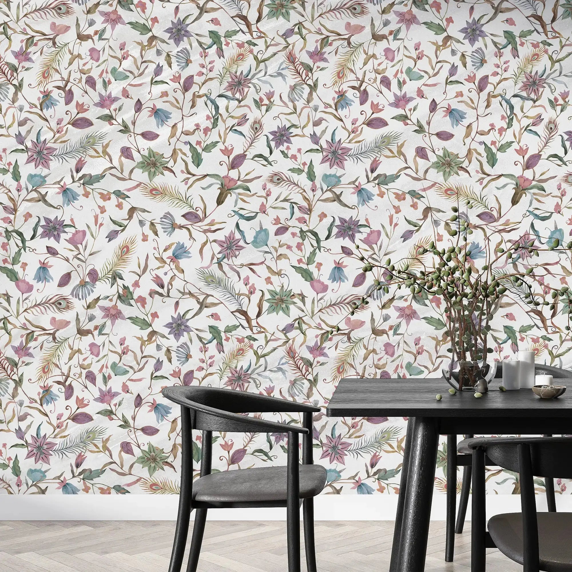 3124-E / Modern Peel and Stick Wallpaper: Vibrant Floral & Paisley, Self-Adhesive Wall Decor for Kitchen, Bathroom, Living Room - Artevella