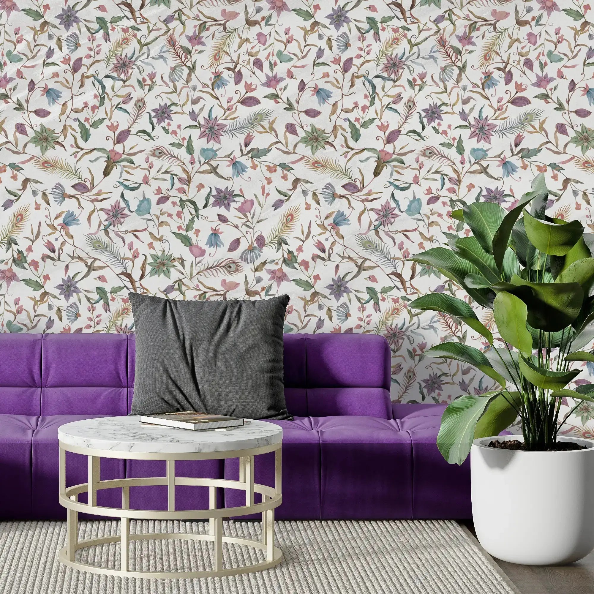 3124-E / Modern Peel and Stick Wallpaper: Vibrant Floral & Paisley, Self-Adhesive Wall Decor for Kitchen, Bathroom, Living Room - Artevella