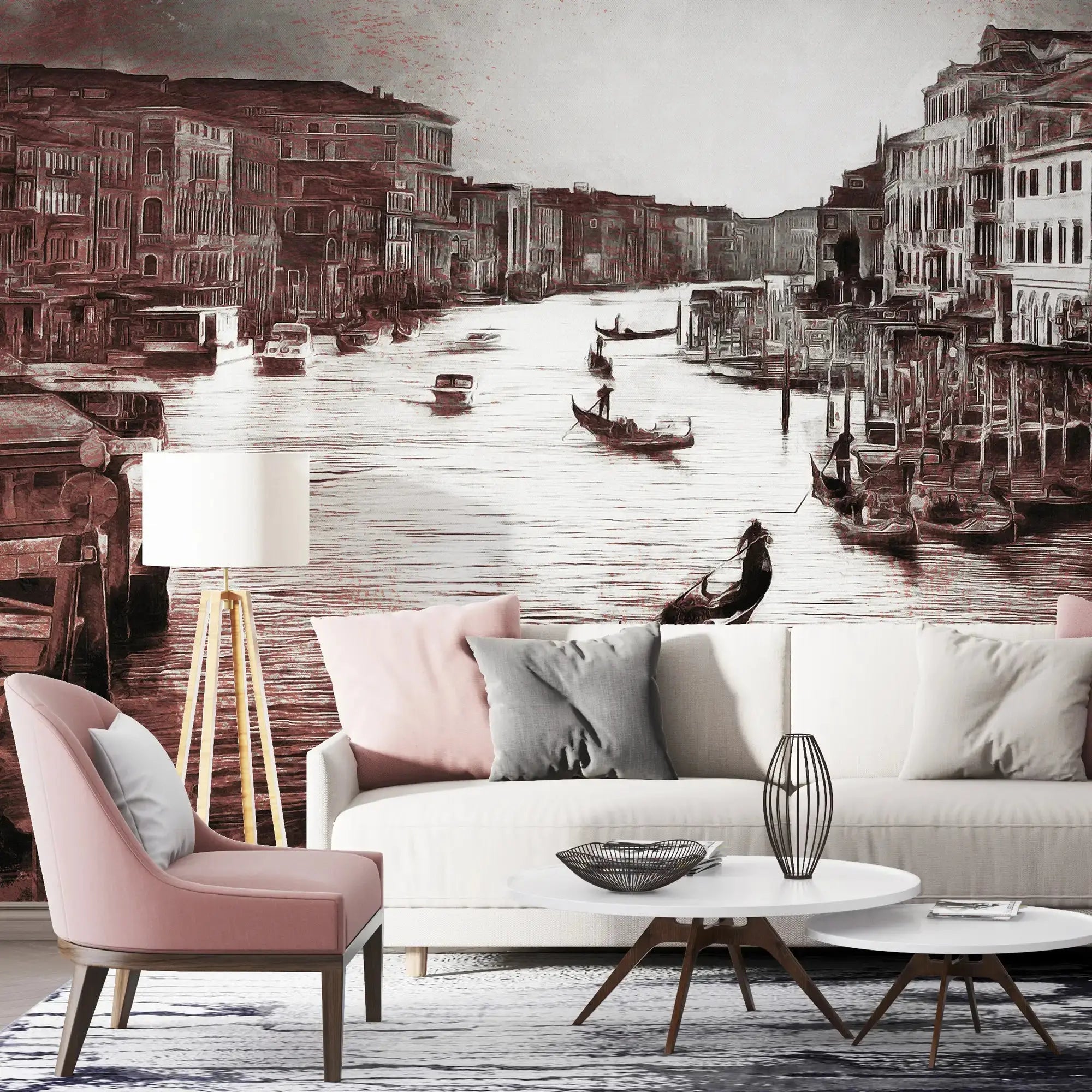 3128-E / Captivating Venice Scene Wallpaper: Peel & Stick Design for a Sophisticated Accent Wall" - Artevella