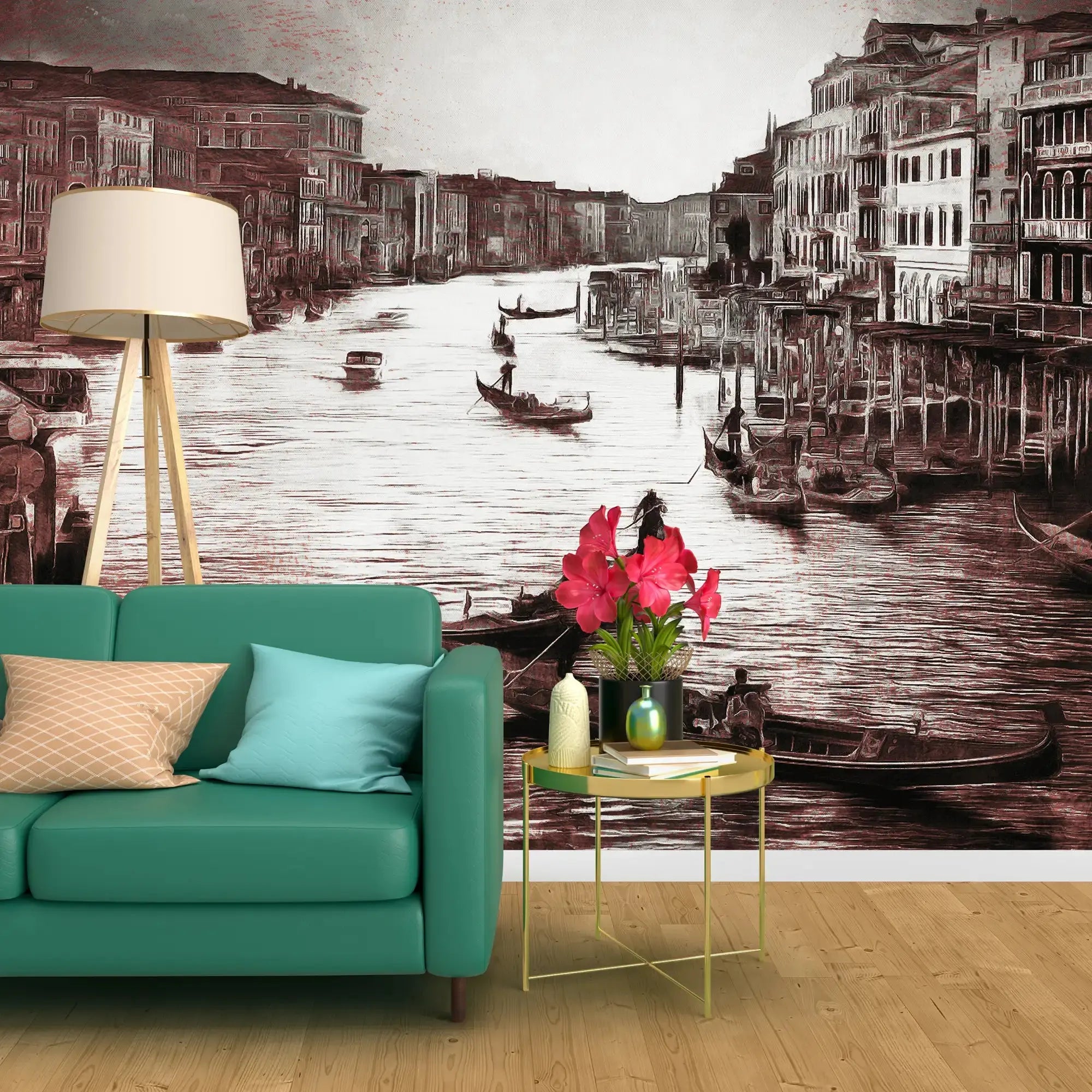 3128-E / Captivating Venice Scene Wallpaper: Peel & Stick Design for a Sophisticated Accent Wall" - Artevella