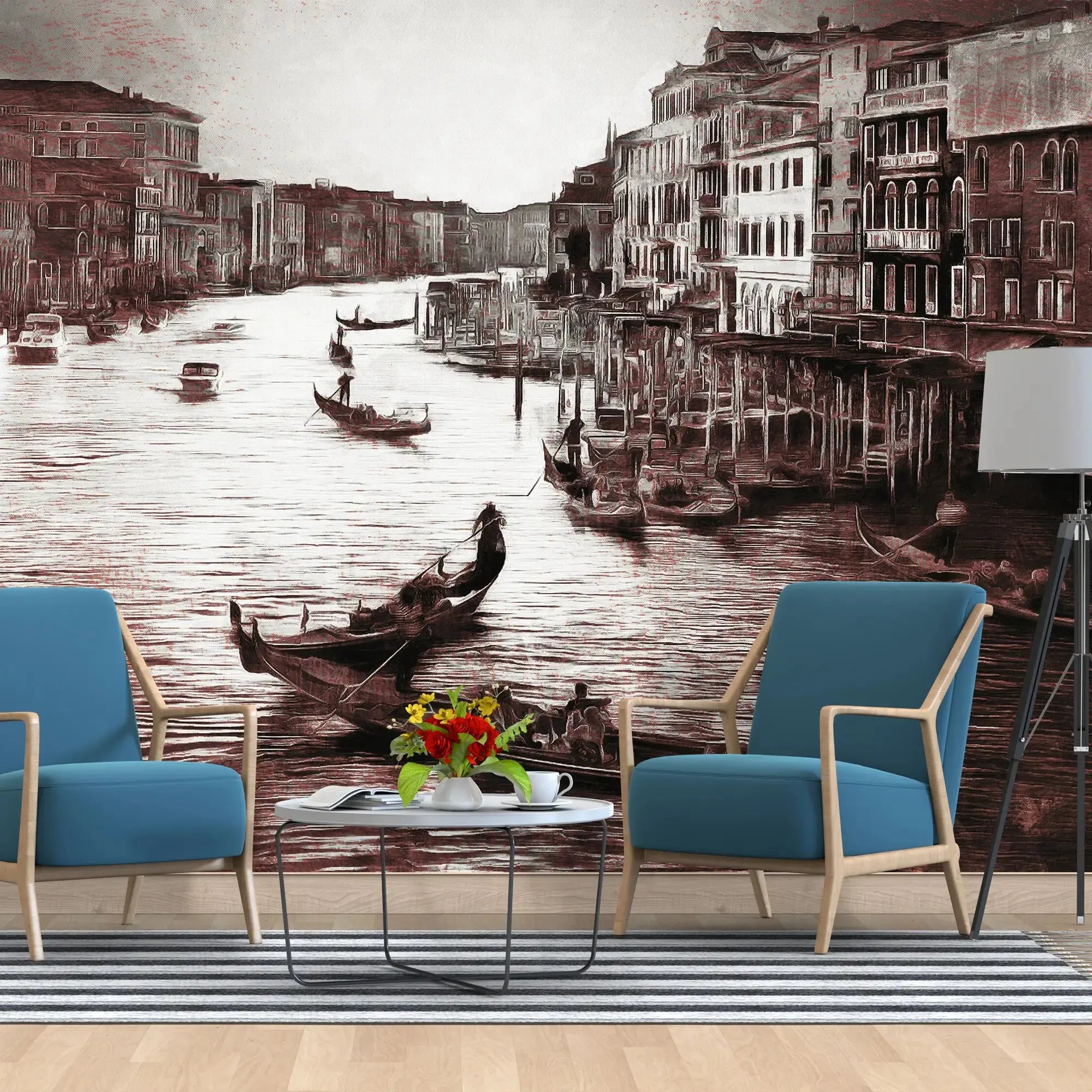 3128-E / Captivating Venice Scene Wallpaper: Peel & Stick Design for a Sophisticated Accent Wall" - Artevella