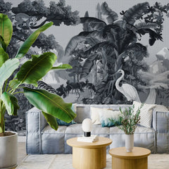 3129-F / Botanical Jungle Scene Wallpaper, Jungle Adventure: Peel and Stick Wallpaper, Exotic Jungle Animals Wall Decor - Temporary Wallpaper for Renters, Easy Peel Off - Artevella