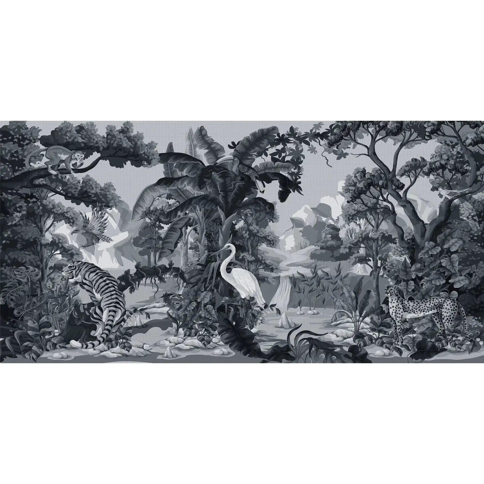 3129-F / Botanical Jungle Scene Wallpaper, Jungle Adventure: Peel and Stick Wallpaper, Exotic Jungle Animals Wall Decor - Temporary Wallpaper for Renters, Easy Peel Off - Artevella