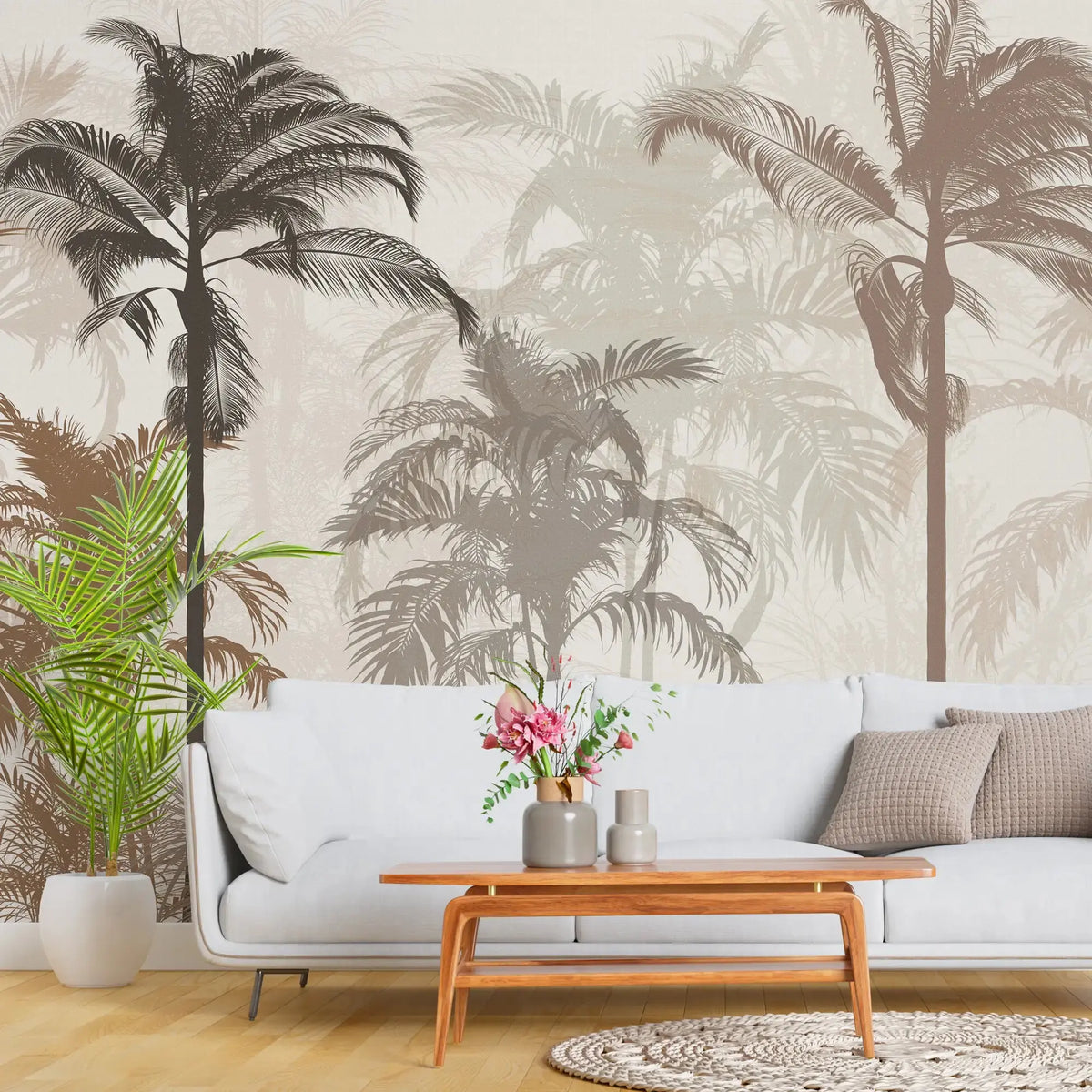 3130-C / Tropical Forest Peel and Stick Wallpaper: Exquisite Trees on White Background for Contemporary Wall Decor - Artevella