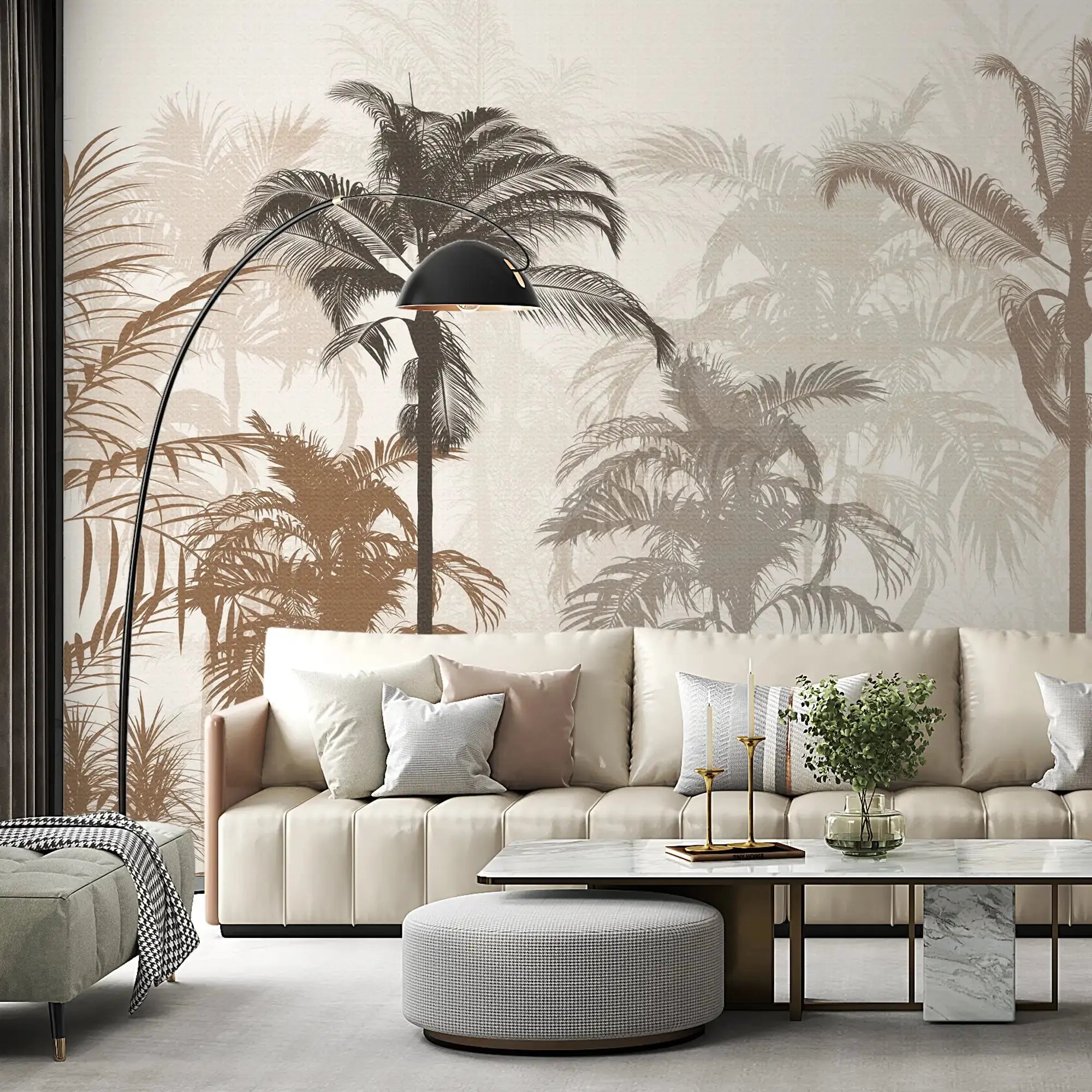 3130-C / Tropical Forest Peel and Stick Wallpaper: Exquisite Trees on White Background for Contemporary Wall Decor - Artevella