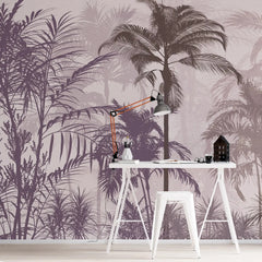 3130-E / Tropical Forest Peel and Stick Wallpaper: Exquisite Trees on White Background for Contemporary Wall Decor - Artevella