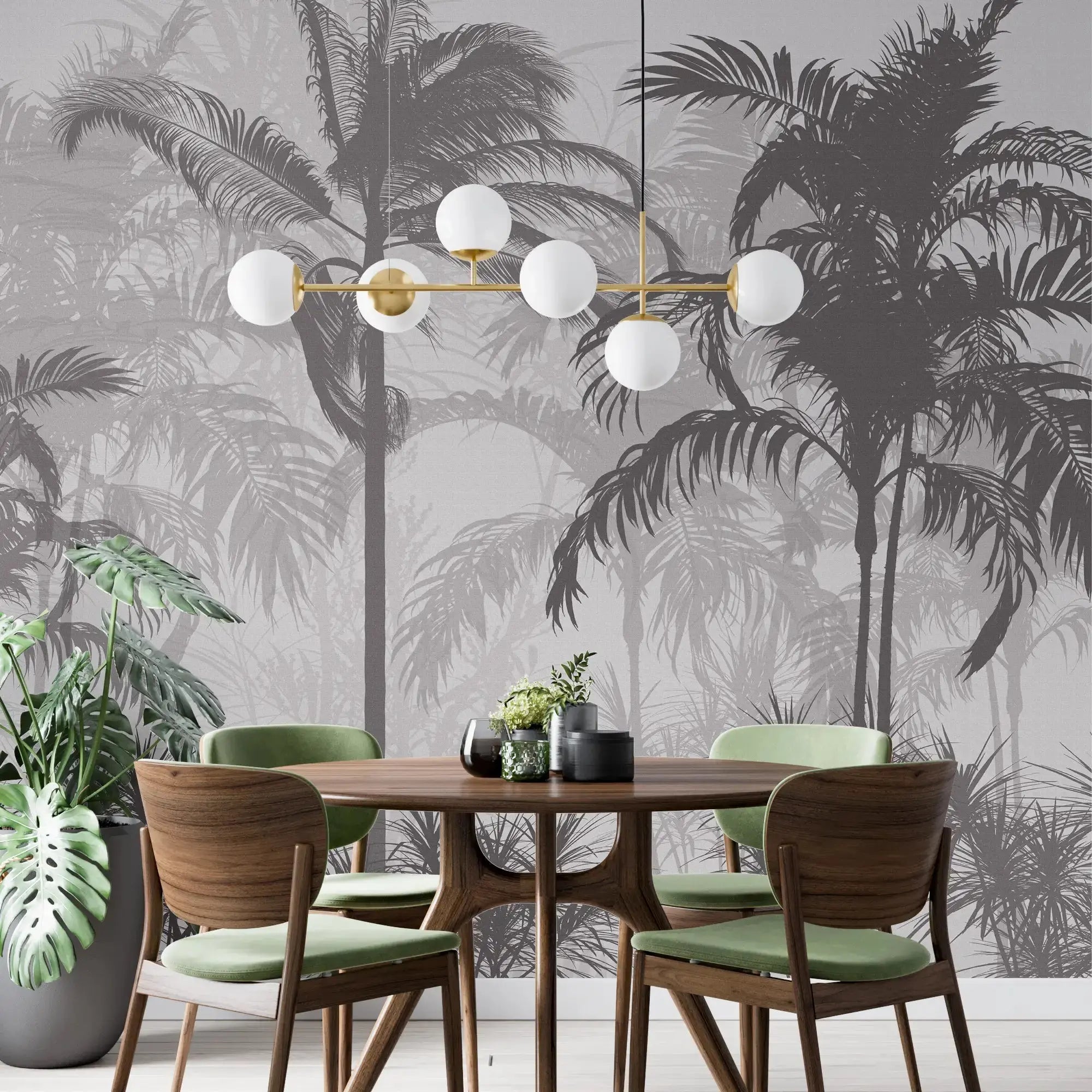 3130-F / Tropical Forest Peel and Stick Wallpaper: Exquisite Trees on White Background for Contemporary Wall Decor - Artevella