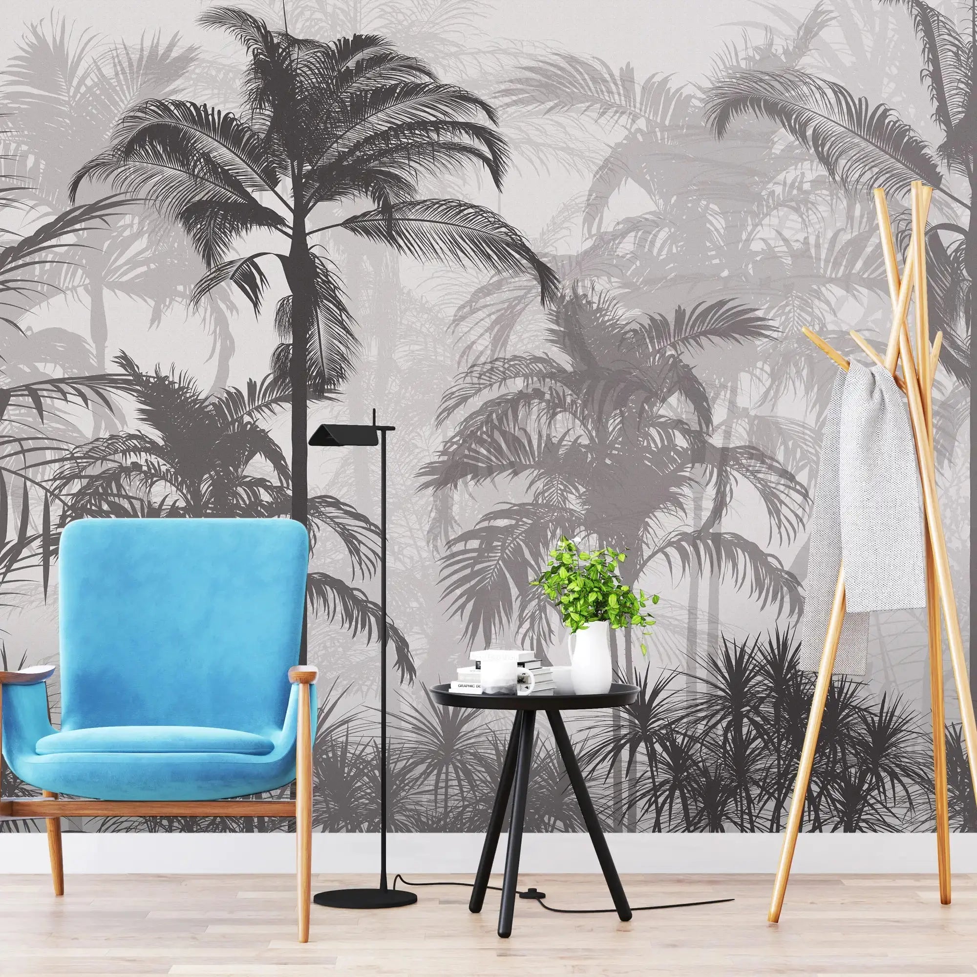 3130-F / Tropical Forest Peel and Stick Wallpaper: Exquisite Trees on White Background for Contemporary Wall Decor - Artevella