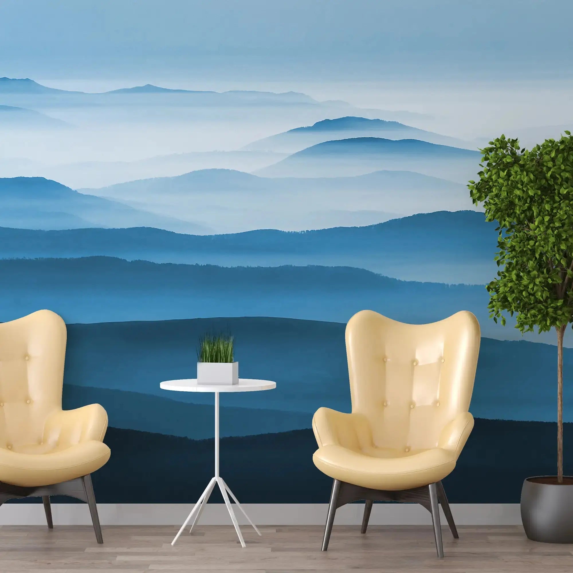 3131-A / Captivating Foggy Mountain Range Wallpaper, Mountain Landscape Peel and Stick Wallpaper - Artevella