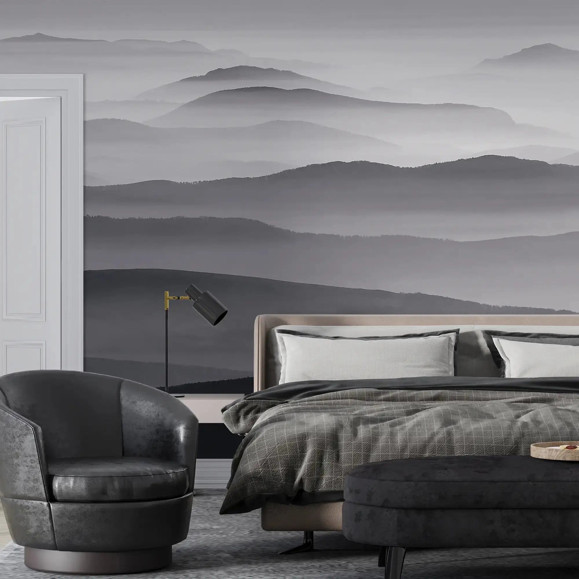 3131-F / Captivating Foggy Mountain Range Wallpaper, Mountain Landscape Peel and Stick Wallpaper - Artevella