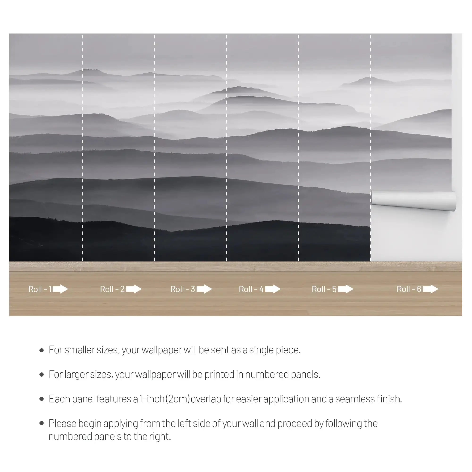 3131-F / Captivating Foggy Mountain Range Wallpaper, Mountain Landscape Peel and Stick Wallpaper - Artevella