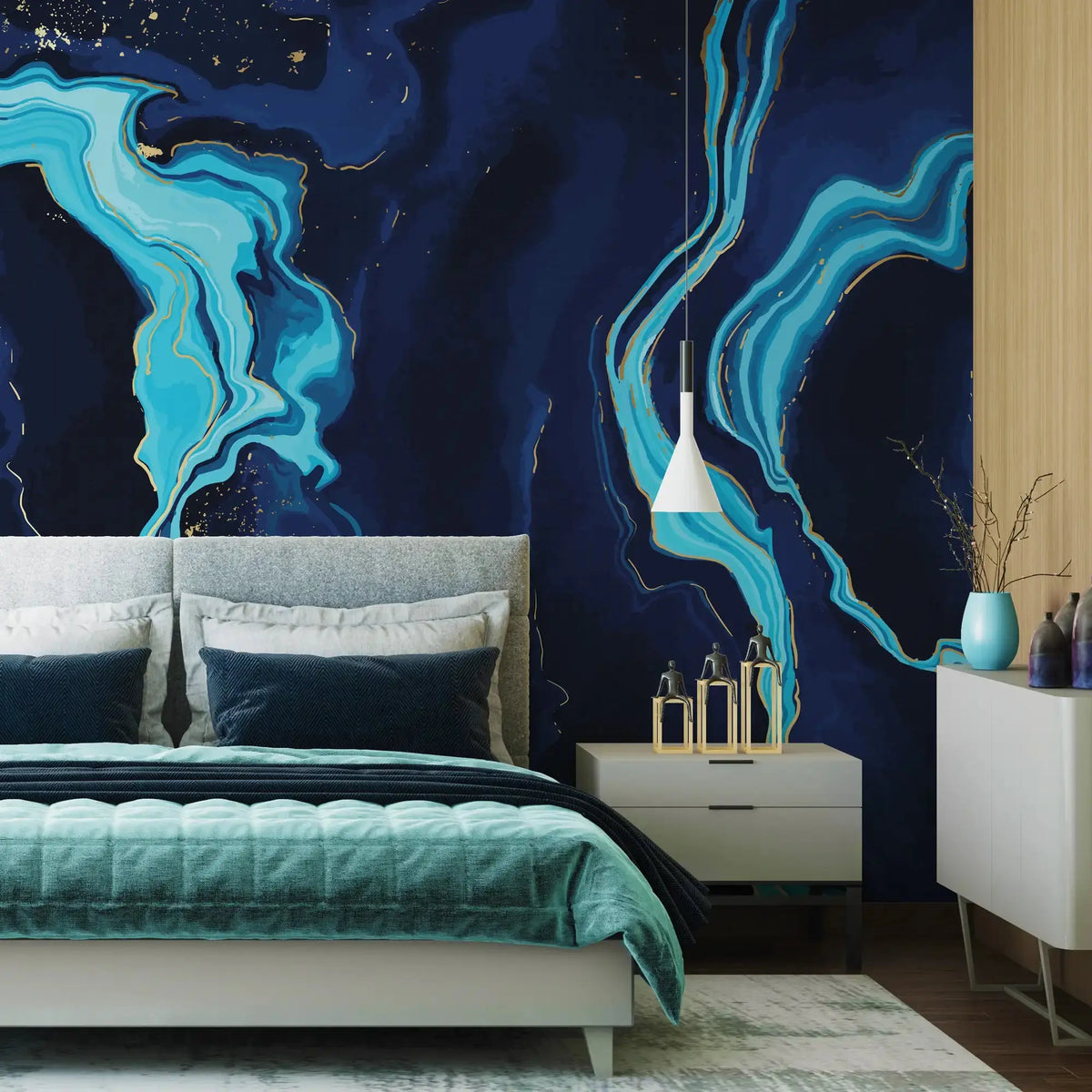 3132-A / Trendy Watercolor Waves Pattern Wallpaper - Easy Peel and Stick Removable Mural ,  Abstract Art Wallpaper - Artevella