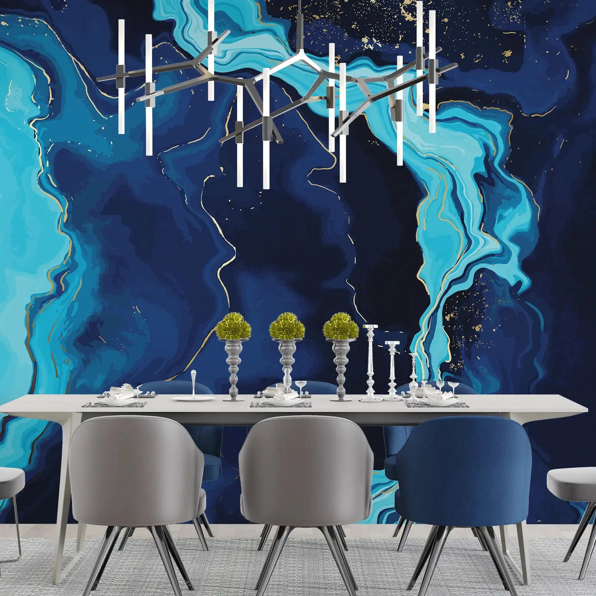 3132-A / Trendy Watercolor Waves Pattern Wallpaper - Easy Peel and Stick Removable Mural ,  Abstract Art Wallpaper - Artevella