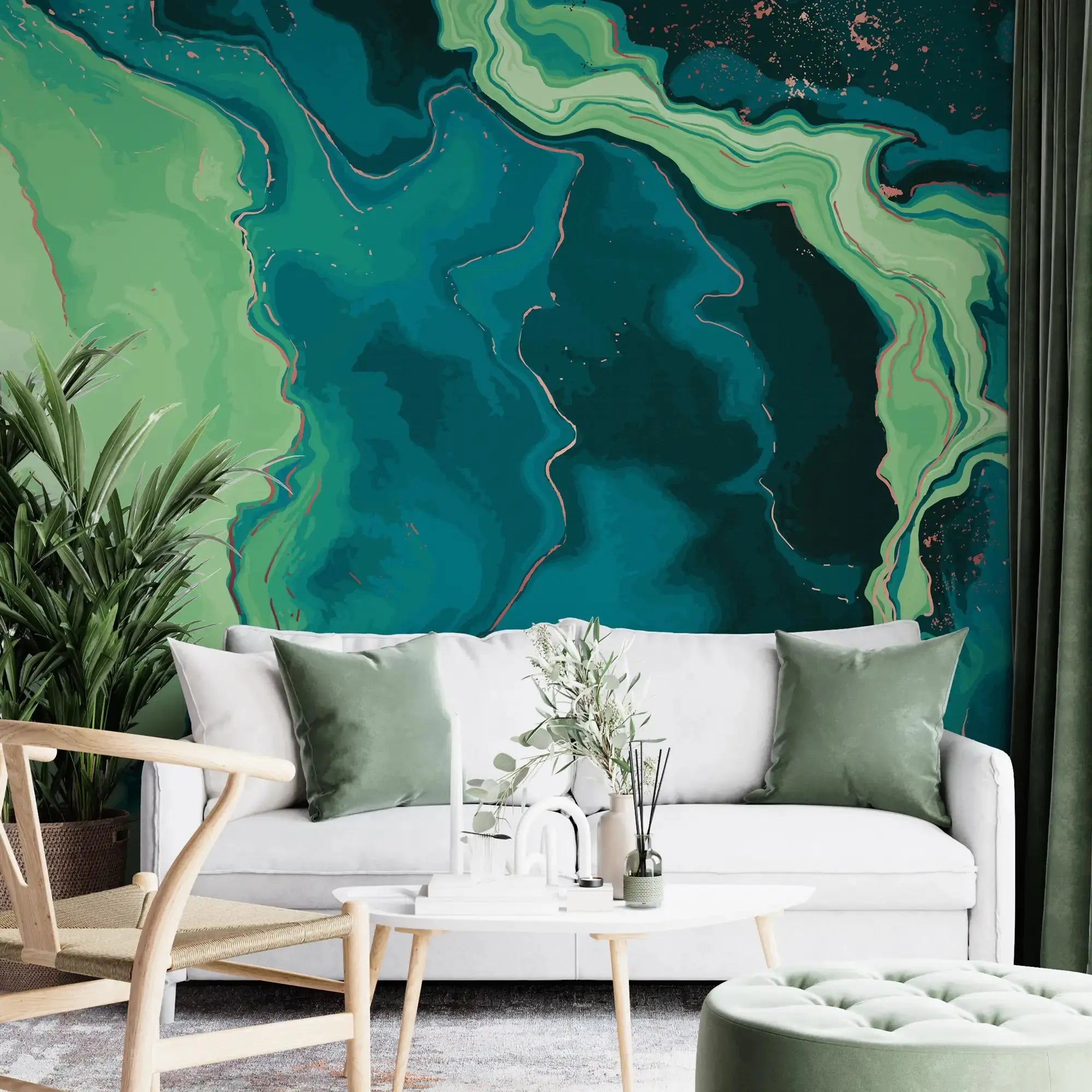 3132-C / Trendy Watercolor Waves Pattern Wallpaper - Easy Peel and Stick Removable Mural ,  Abstract Art Wallpaper - Artevella