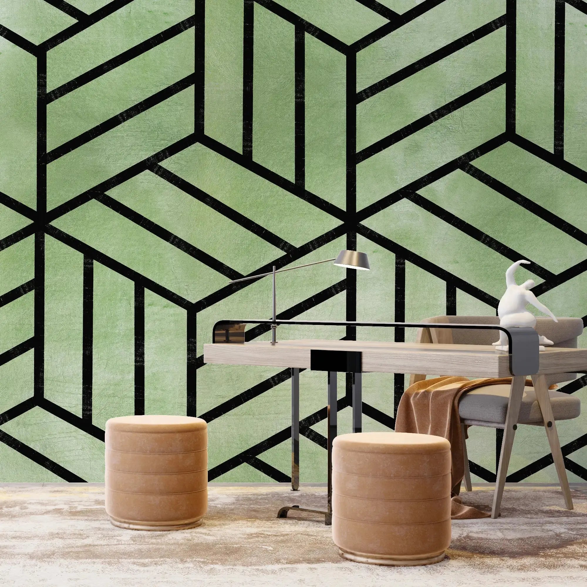 3133-B / Peel and Stick Geometric Wallpaper, Geometric Tile Design, Contemporary Geometric Line Wallpaper - Artevella