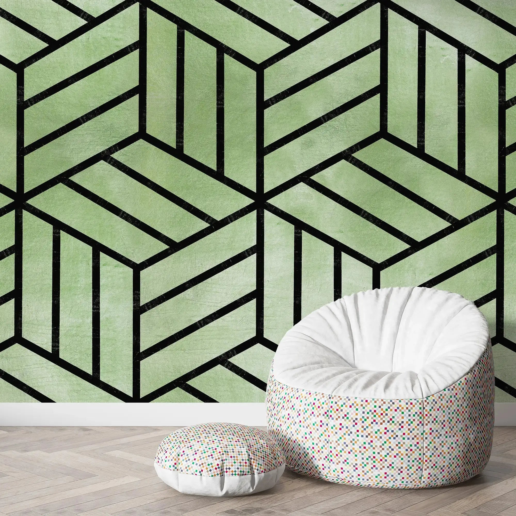 3133-B / Peel and Stick Geometric Wallpaper, Geometric Tile Design, Contemporary Geometric Line Wallpaper - Artevella