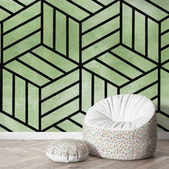 3133-B / Peel and Stick Geometric Wallpaper, Geometric Tile Design, Contemporary Geometric Line Wallpaper - Artevella