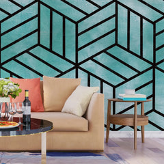 3133-C / Peel and Stick Geometric Wallpaper, Geometric Tile Design, Contemporary Geometric Line Wallpaper - Artevella