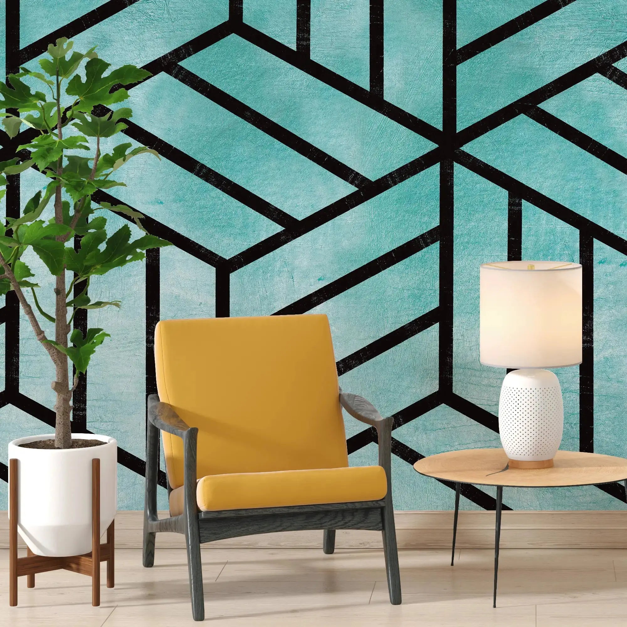 3133-C / Peel and Stick Geometric Wallpaper, Geometric Tile Design, Contemporary Geometric Line Wallpaper - Artevella