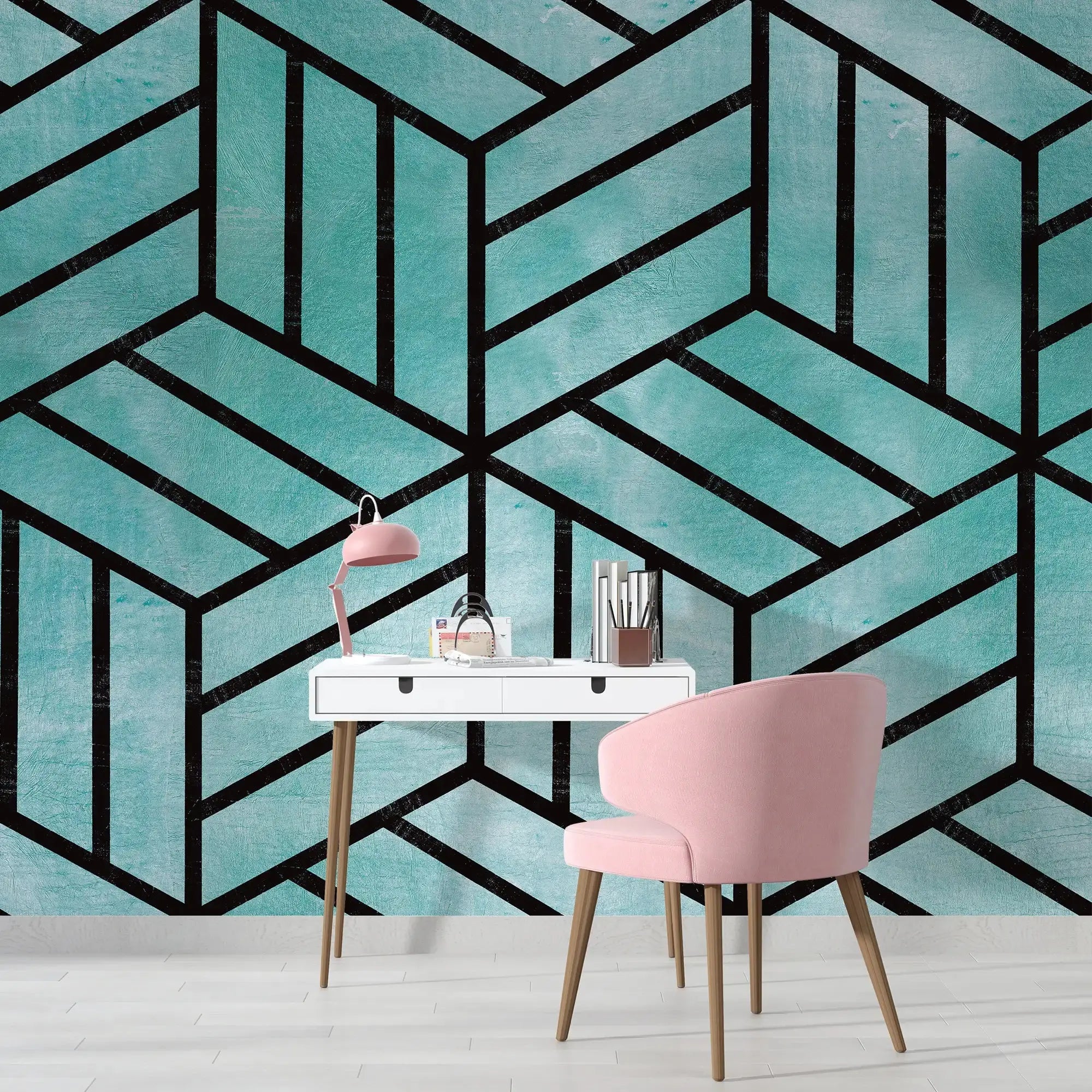 3133-C / Peel and Stick Geometric Wallpaper, Geometric Tile Design, Contemporary Geometric Line Wallpaper - Artevella