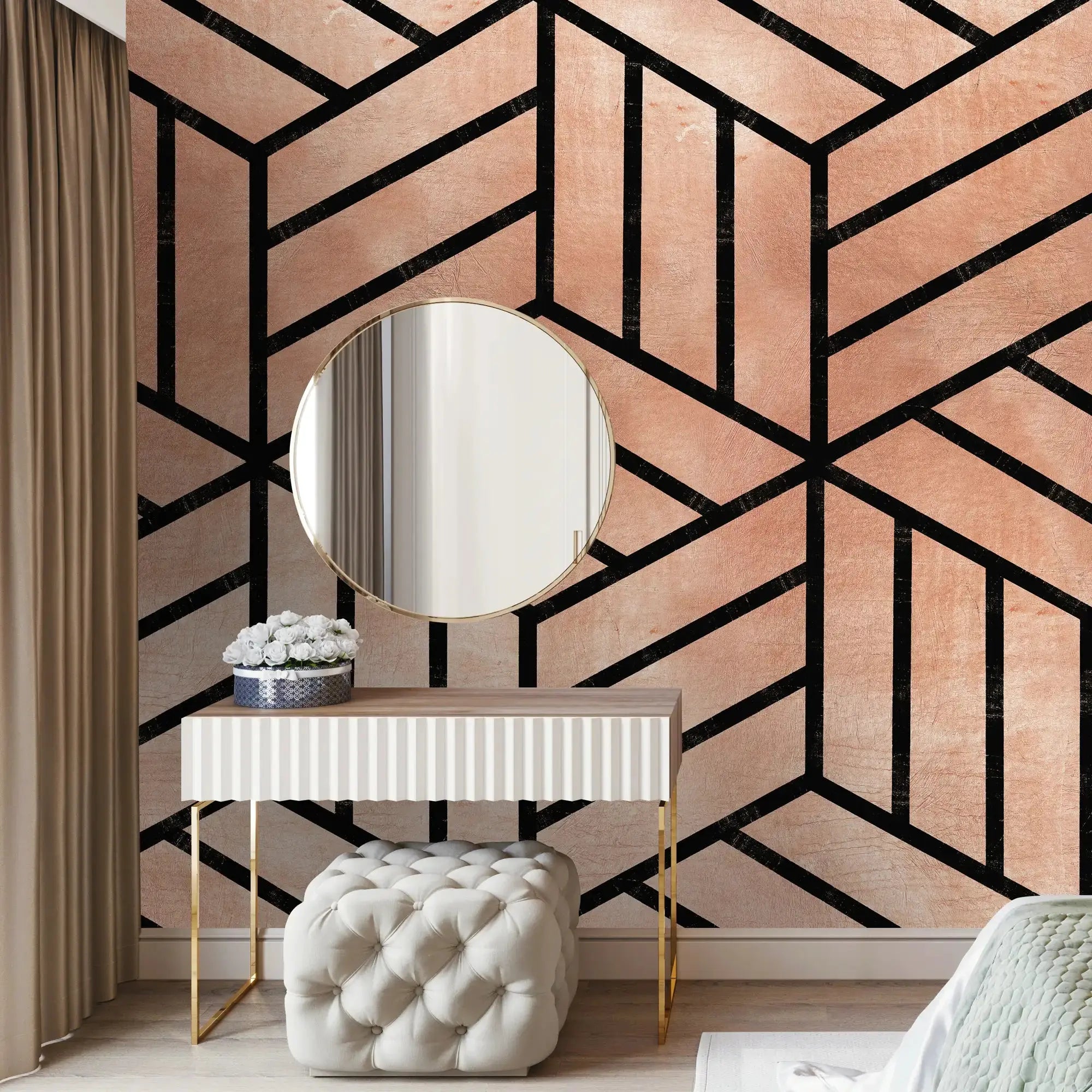 3133-E / Peel and Stick Geometric Wallpaper, Geometric Tile Design, Contemporary Geometric Line Wallpaper - Artevella