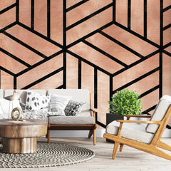 3133-E / Peel and Stick Geometric Wallpaper, Geometric Tile Design, Contemporary Geometric Line Wallpaper - Artevella