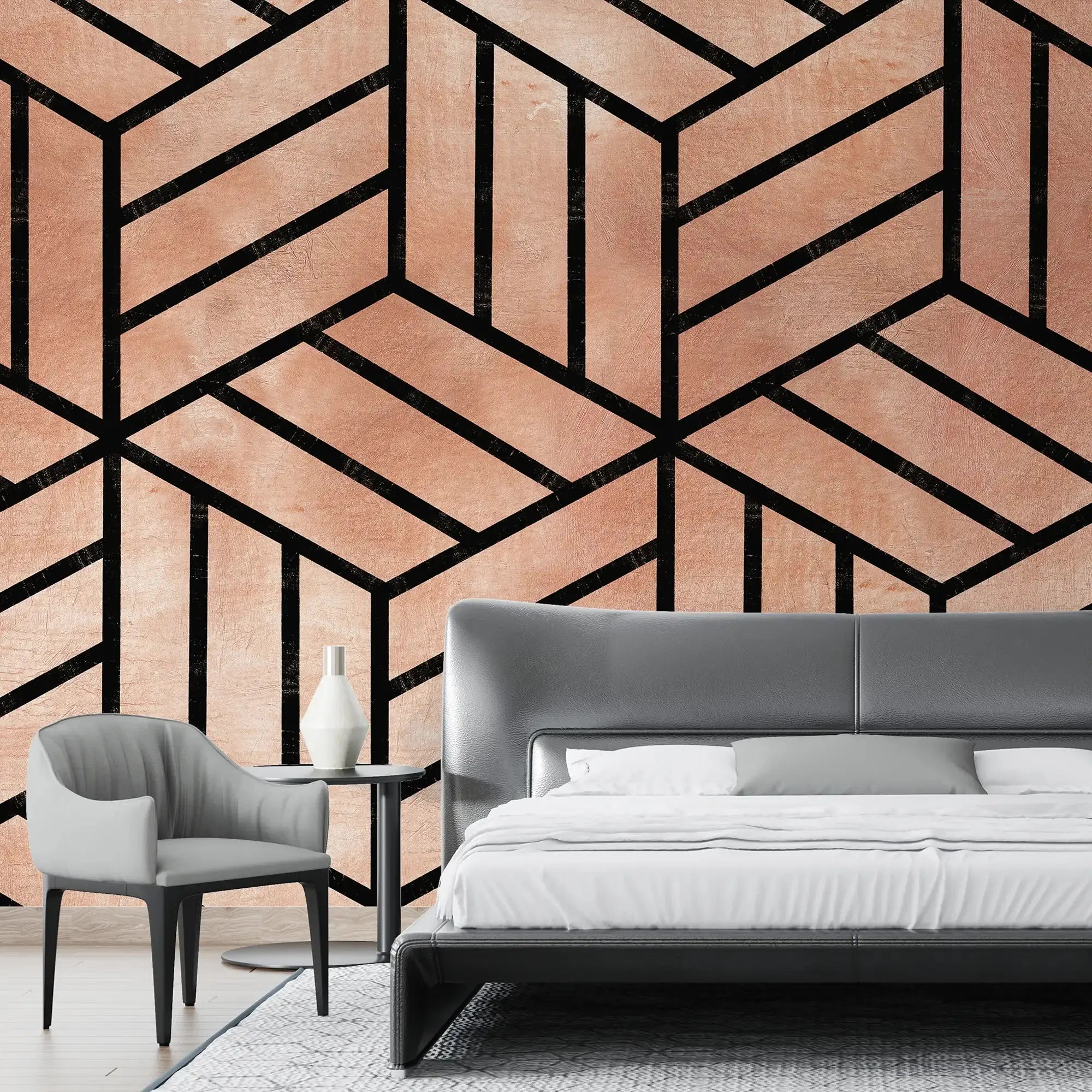 3133-E / Peel and Stick Geometric Wallpaper, Geometric Tile Design, Contemporary Geometric Line Wallpaper - Artevella