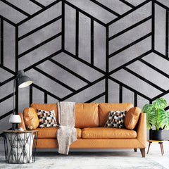 3133-F / Peel and Stick Geometric Wallpaper, Geometric Tile Design, Contemporary Geometric Line Wallpaper - Artevella