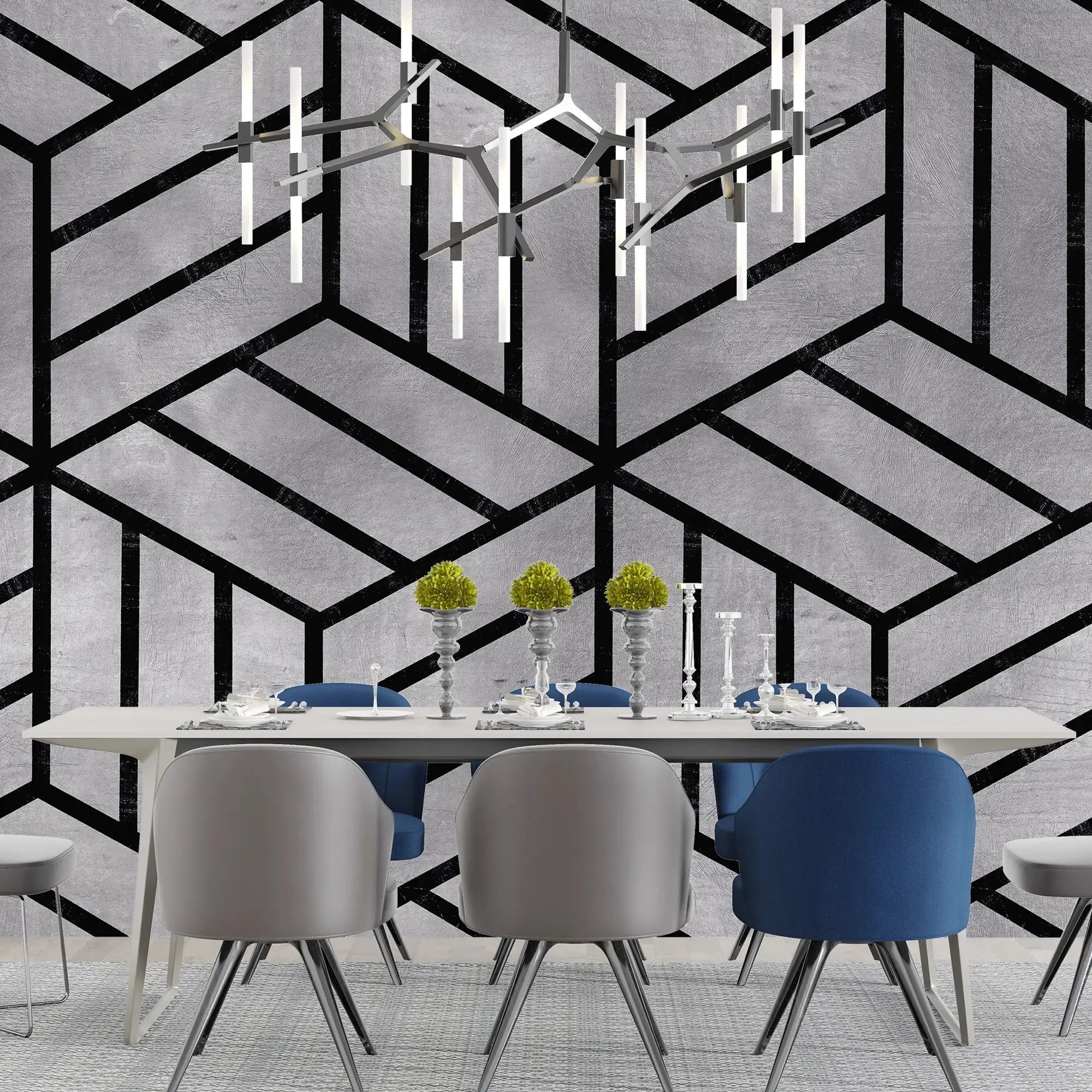 3133-F / Peel and Stick Geometric Wallpaper, Geometric Tile Design, Contemporary Geometric Line Wallpaper - Artevella