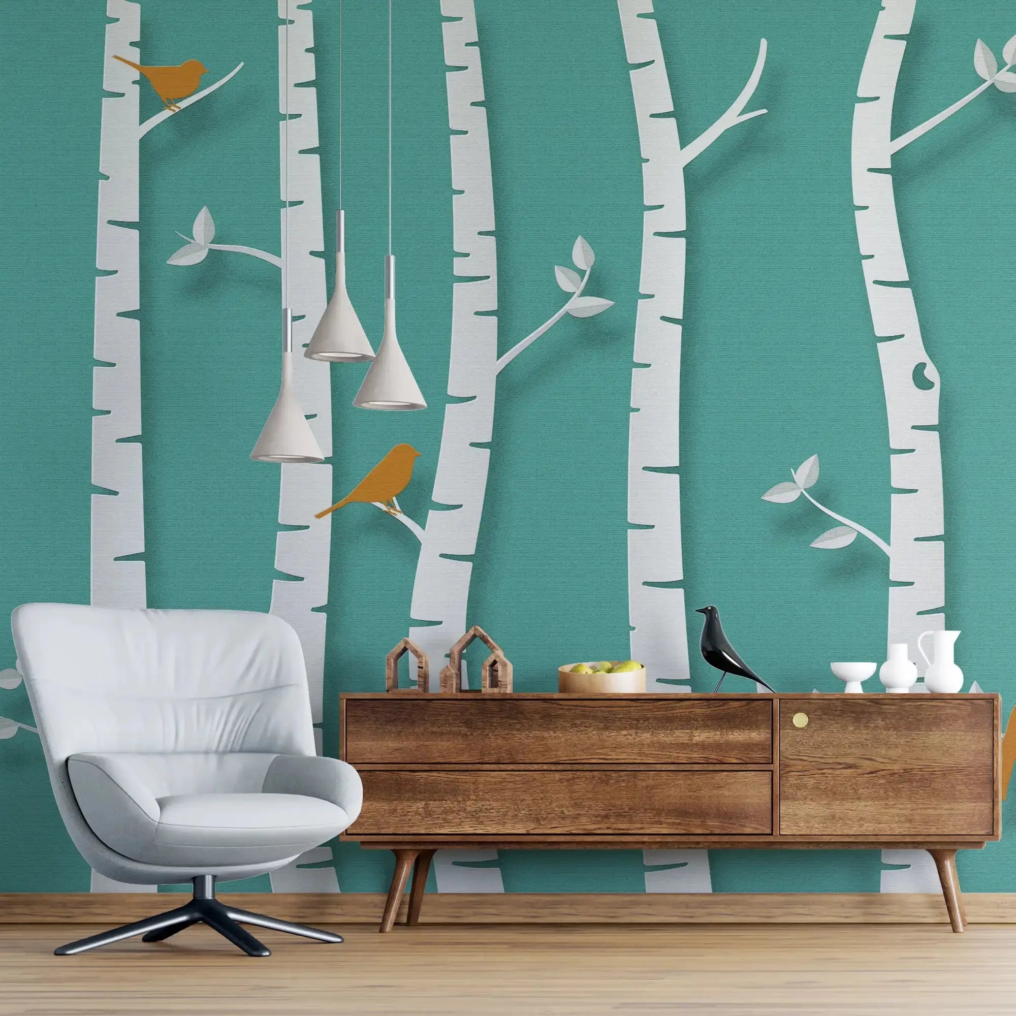 3134-A / Birch Tree Forest Wallpaper - Nature Theme Wall Mural, Easy Peel and Stick Installation for Modern Home Decor - Artevella