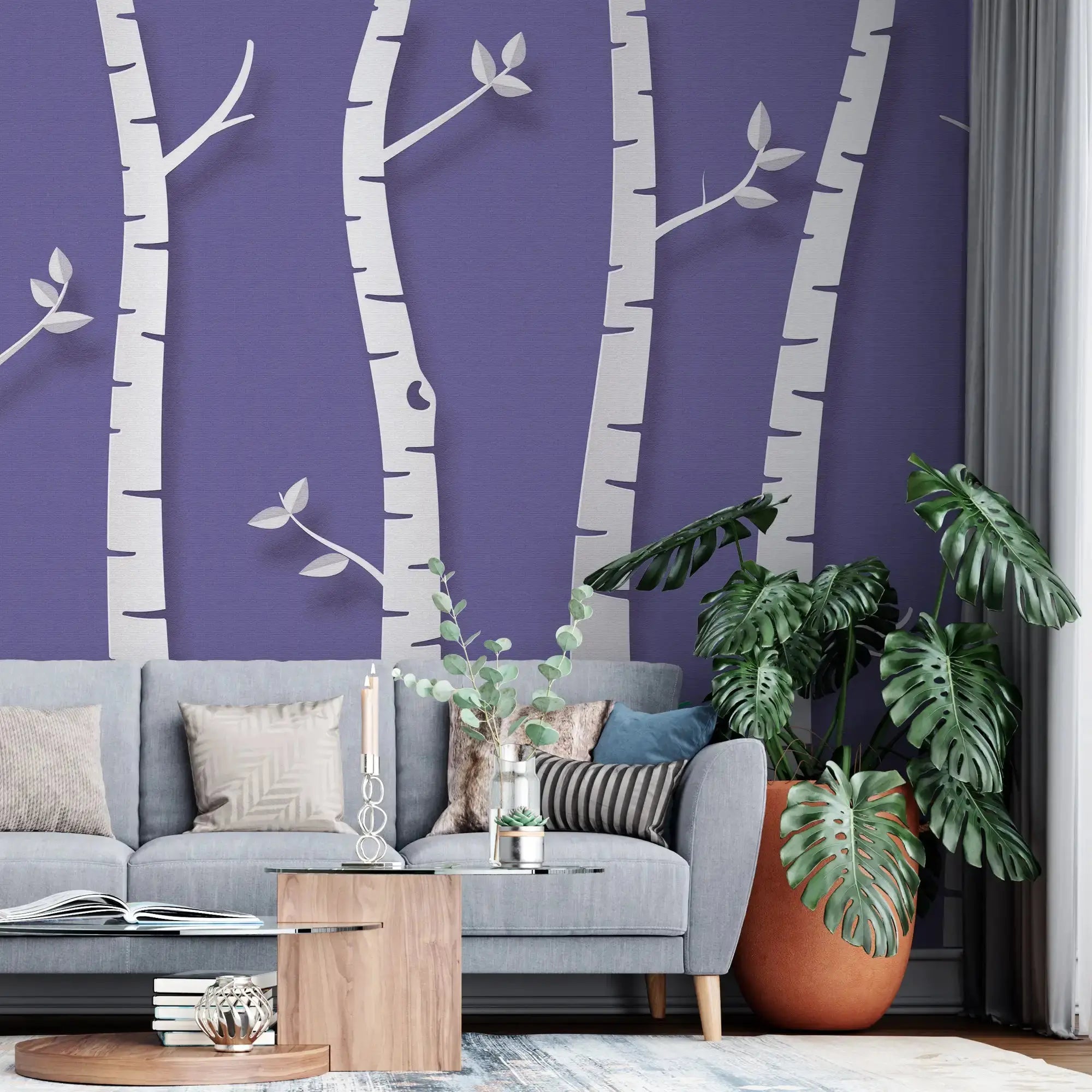 3134-C / Birch Tree Forest Wallpaper - Nature Theme Wall Mural, Easy Peel and Stick Installation for Modern Home Decor - Artevella