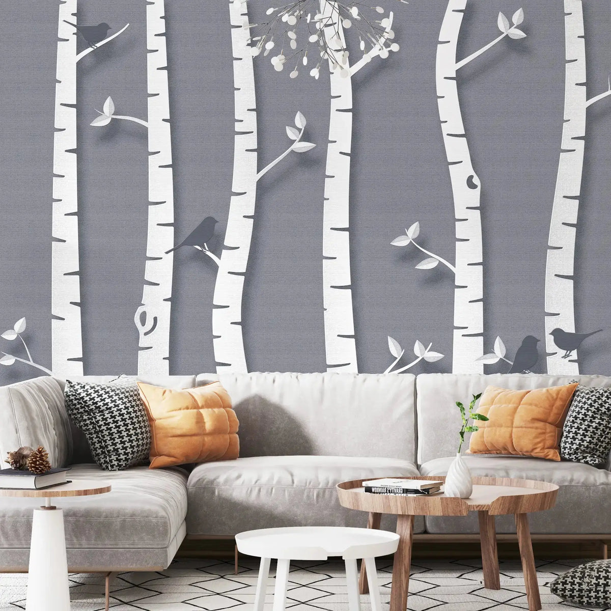 Generic Birch Tree Wall Mural – 98" X 69", Waterproof Silk Fabric, Woodland Landscape – Non-Peel-and-Stick – Great For Bedroom, Living Room & More
