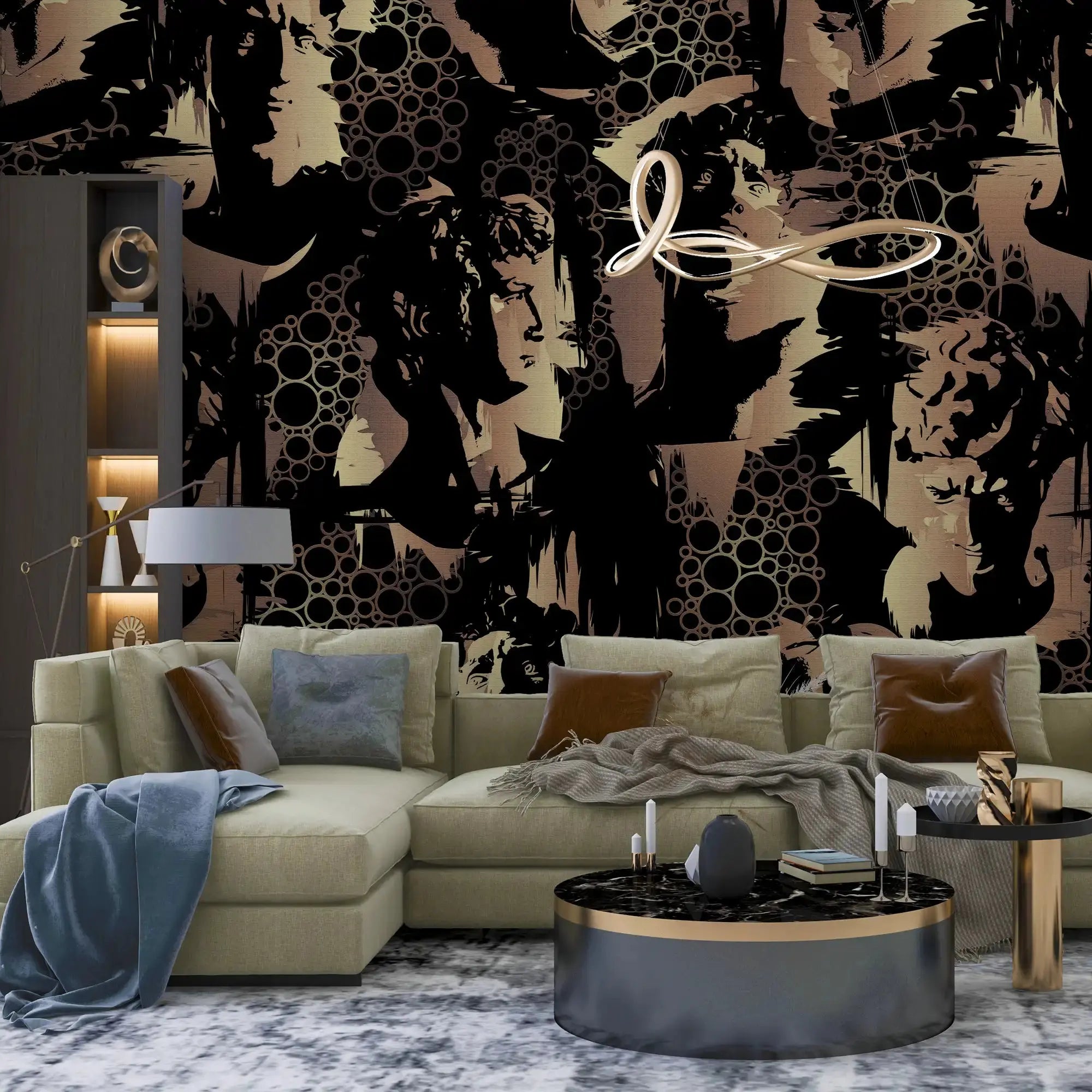 3136-A / Modern Camouflage Peelable Wallpaper, Geometric with Hidden Portraits - Ideal for Bedroom, Kitchen, Living Room, Bathroom - Artevella