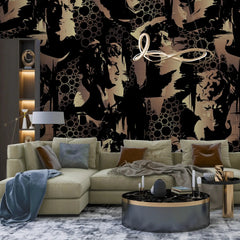 3136-A / Modern Camouflage Peelable Wallpaper, Geometric with Hidden Portraits - Ideal for Bedroom, Kitchen, Living Room, Bathroom - Artevella