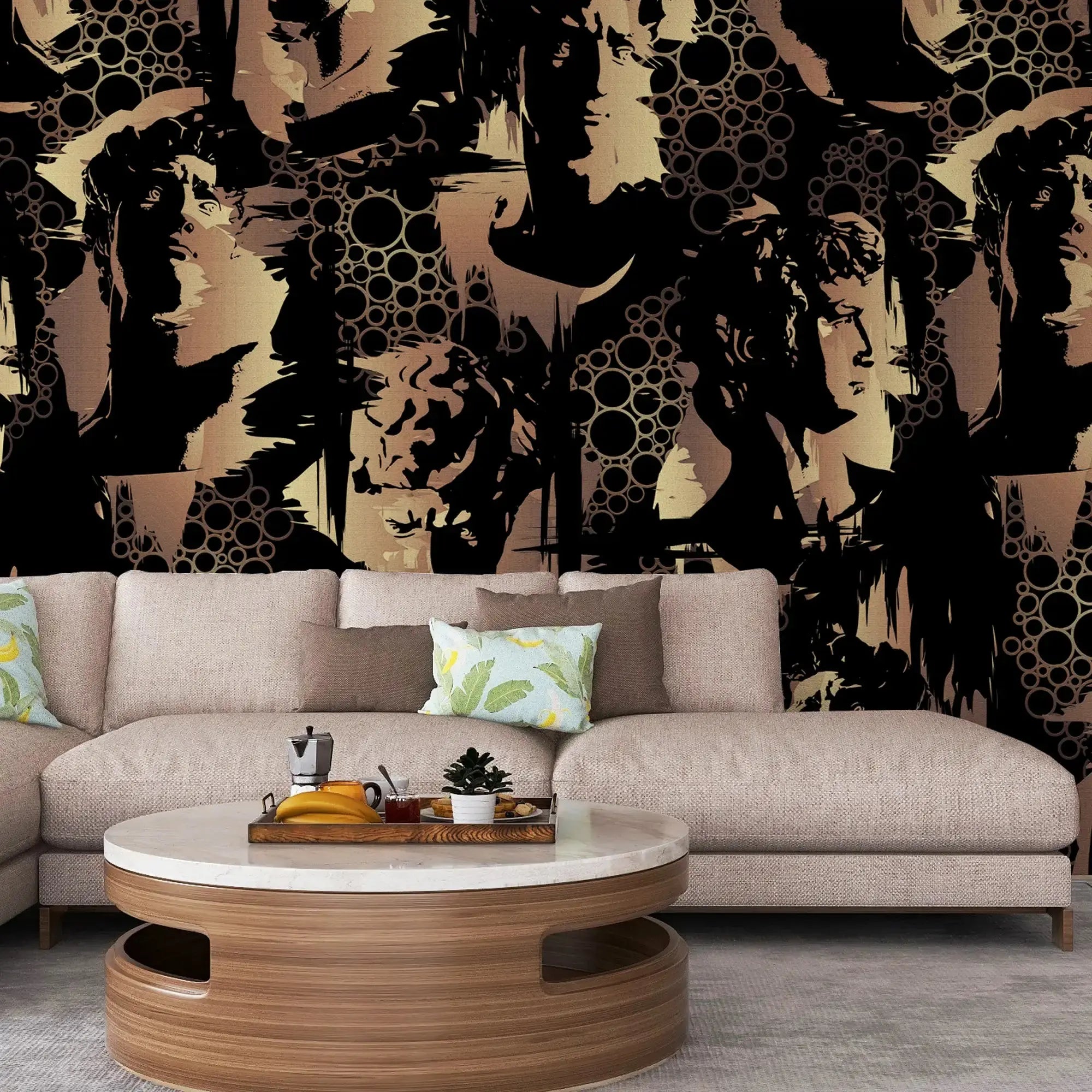 3136-A / Modern Camouflage Peelable Wallpaper, Geometric with Hidden Portraits - Ideal for Bedroom, Kitchen, Living Room, Bathroom - Artevella