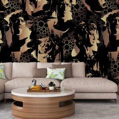 3136-A / Modern Camouflage Peelable Wallpaper, Geometric with Hidden Portraits - Ideal for Bedroom, Kitchen, Living Room, Bathroom - Artevella