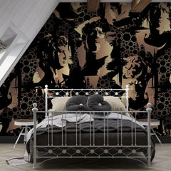 3136-A / Modern Camouflage Peelable Wallpaper, Geometric with Hidden Portraits - Ideal for Bedroom, Kitchen, Living Room, Bathroom - Artevella