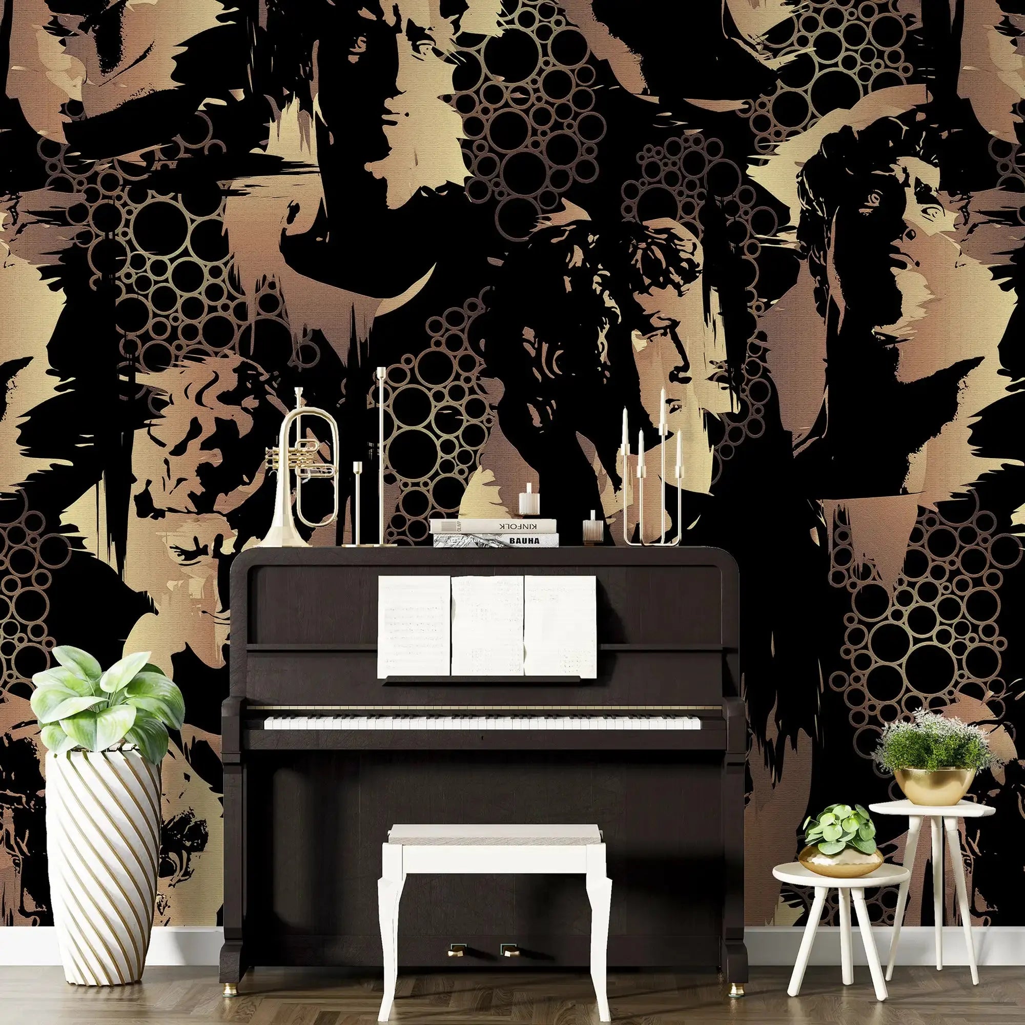 3136-A / Modern Camouflage Peelable Wallpaper, Geometric with Hidden Portraits - Ideal for Bedroom, Kitchen, Living Room, Bathroom - Artevella