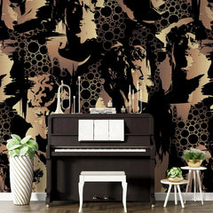 3136-A / Modern Camouflage Peelable Wallpaper, Geometric with Hidden Portraits - Ideal for Bedroom, Kitchen, Living Room, Bathroom - Artevella